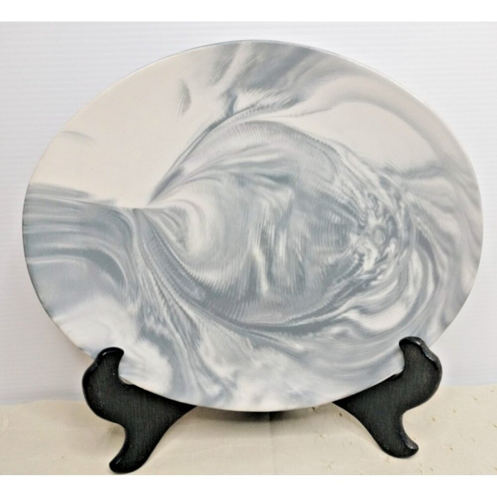 Nambe Butterfly ll Marbled Platter 9"1/2x8"1/4 Smoke Gray Porcelain Oval